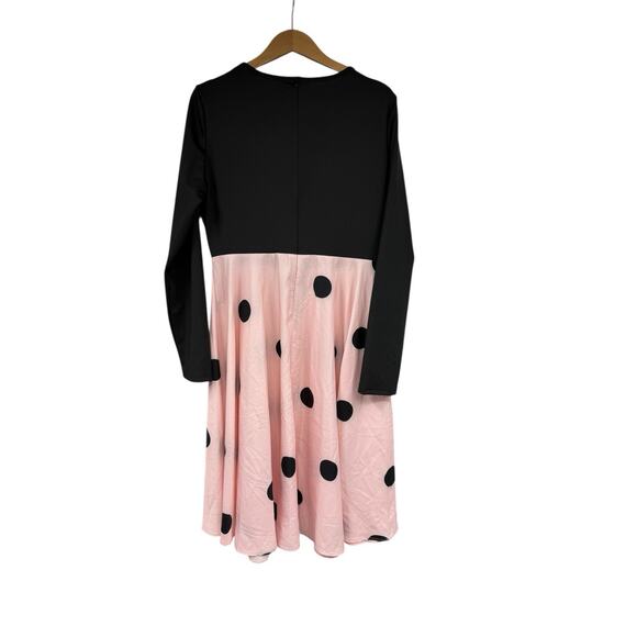 SHEIN Long Sleeve Pink Black Long Sleeve Polka Dot Dress Poodle Skirt Womens XL - Picture 5 of 6